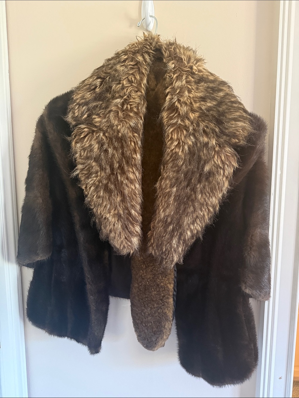 Vintage Dark Brown Fur Jacket with Lighter Brown Removable Collar and Muff